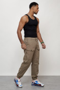 Купить Джинсы карго мужские с накладными карманами бежевого цвета 2417B, фото 7