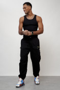 Купить Джинсы карго мужские с накладными карманами черного цвета 2417Ch, фото 10