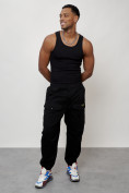 Купить Джинсы карго мужские с накладными карманами черного цвета 2417Ch, фото 11
