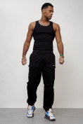 Купить Джинсы карго мужские с накладными карманами черного цвета 2417Ch, фото 9
