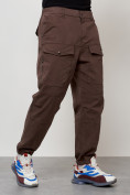 Купить Джинсы карго мужские с накладными карманами коричневого цвета 2417K, фото 3