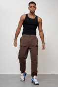 Купить Джинсы карго мужские с накладными карманами коричневого цвета 2417K, фото 5