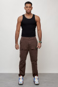 Купить Джинсы карго мужские с накладными карманами коричневого цвета 2417K, фото 7