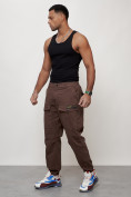Купить Джинсы карго мужские с накладными карманами коричневого цвета 2417K, фото 8