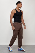 Купить Джинсы карго мужские с накладными карманами коричневого цвета 2417K, фото 9