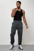 Купить Джинсы карго мужские с накладными карманами темно-серого цвета 2417TC, фото 10
