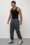 Купить Джинсы карго мужские с накладными карманами темно-серого цвета 2417TC, фото 2