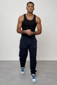Купить Джинсы карго мужские с накладными карманами темно-синего цвета 2417TS, фото 3