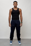 Купить Джинсы карго мужские с накладными карманами темно-синего цвета 2417TS, фото 9