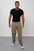 Купить Джинсы карго мужские с накладными карманами бежевого цвета 2418B, фото 10