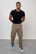 Купить Джинсы карго мужские с накладными карманами бежевого цвета 2418B, фото 11
