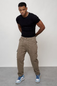 Купить Джинсы карго мужские с накладными карманами бежевого цвета 2418B, фото 12