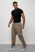 Купить Джинсы карго мужские с накладными карманами бежевого цвета 2418B, фото 2