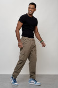 Купить Джинсы карго мужские с накладными карманами бежевого цвета 2418B, фото 3