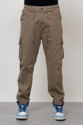 Купить Джинсы карго мужские с накладными карманами бежевого цвета 2418B, фото 5