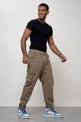 Купить Джинсы карго мужские с накладными карманами бежевого цвета 2418B, фото 9
