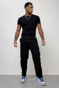 Купить Джинсы карго мужские с накладными карманами черного цвета 2418Ch, фото 10