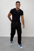 Купить Джинсы карго мужские с накладными карманами черного цвета 2418Ch, фото 11