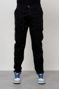 Купить Джинсы карго мужские с накладными карманами черного цвета 2418Ch, фото 5