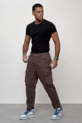 Купить Джинсы карго мужские с накладными карманами коричневого цвета 2418K, фото 11