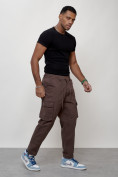 Купить Джинсы карго мужские с накладными карманами коричневого цвета 2418K, фото 12