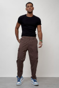 Купить Джинсы карго мужские с накладными карманами коричневого цвета 2418K, фото 7