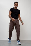 Купить Джинсы карго мужские с накладными карманами коричневого цвета 2418K, фото 9