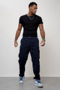Купить Джинсы карго мужские с накладными карманами темно-синего цвета 2418TS, фото 2