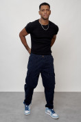 Купить Джинсы карго мужские с накладными карманами темно-синего цвета 2418TS, фото 4