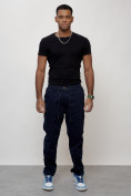 Купить Джинсы карго мужские с накладными карманами темно-синего цвета 2418TS, фото 9