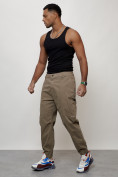 Купить Джинсы карго мужские с накладными карманами бежевого цвета 2419B, фото 10