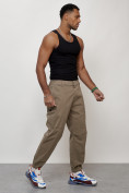 Купить Джинсы карго мужские с накладными карманами бежевого цвета 2419B, фото 11