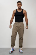 Купить Джинсы карго мужские с накладными карманами бежевого цвета 2419B, фото 5