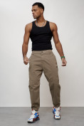 Купить Джинсы карго мужские с накладными карманами бежевого цвета 2419B, фото 6