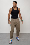 Купить Джинсы карго мужские с накладными карманами бежевого цвета 2419B, фото 8