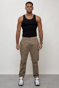 Купить Джинсы карго мужские с накладными карманами бежевого цвета 2419B, фото 9