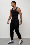 Купить Джинсы карго мужские с накладными карманами черного цвета 2419Ch, фото 6