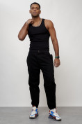 Купить Джинсы карго мужские с накладными карманами черного цвета 2419Ch, фото 9