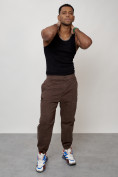 Купить Джинсы карго мужские с накладными карманами коричневого цвета 2419K, фото 11