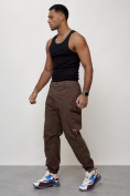 Купить Джинсы карго мужские с накладными карманами коричневого цвета 2419K, фото 2