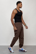 Купить Джинсы карго мужские с накладными карманами коричневого цвета 2419K, фото 3