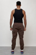 Купить Джинсы карго мужские с накладными карманами коричневого цвета 2419K, фото 4