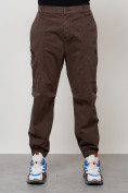 Купить Джинсы карго мужские с накладными карманами коричневого цвета 2419K, фото 5
