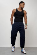 Купить Джинсы карго мужские с накладными карманами темно-синего цвета 2419TS, фото 5