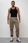 Купить Джинсы карго мужские с накладными карманами бежевого цвета 2420B, фото 10
