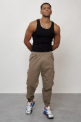 Купить Джинсы карго мужские с накладными карманами бежевого цвета 2420B, фото 11