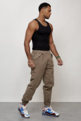 Купить Джинсы карго мужские с накладными карманами бежевого цвета 2420B, фото 2