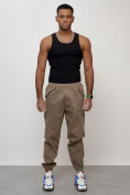 Купить Джинсы карго мужские с накладными карманами бежевого цвета 2420B, фото 3