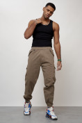 Купить Джинсы карго мужские с накладными карманами бежевого цвета 2420B, фото 9