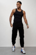 Купить Джинсы карго мужские с накладными карманами черного цвета 2420Ch, фото 5